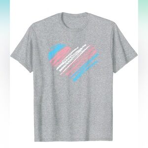 Women’s Trans Equality Heart Print Gray Crew Neck Tee. Various Sizes.